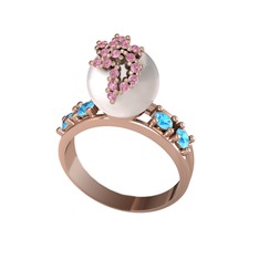 Afra İnci Yüzük - Inci, pembe kuvars ve akuamarin 925 ayar rose altın kaplama gümüş yüzük #wzv97h