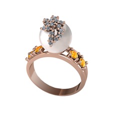 Afra İnci Yüzük - Inci, swarovski ve sitrin 8 ayar rose altın yüzük #y32c7g