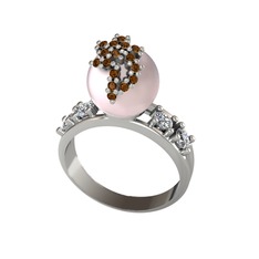 Afra İnci Yüzük - Pembe inci, dumanlı kuvars ve swarovski 925 ayar gümüş yüzük #y4tz1s