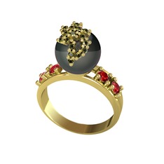 Afra İnci Yüzük - Siyah inci, peridot ve garnet 8 ayar altın yüzük #yh2l57