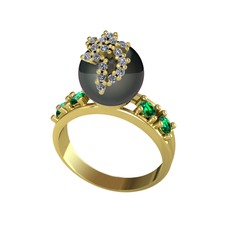 Afra İnci Yüzük - Siyah inci, swarovski ve yeşil kuvars 18 ayar altın yüzük #yiznx4