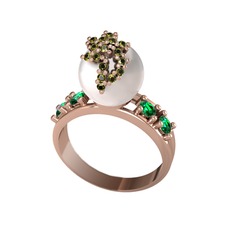 Afra İnci Yüzük - Inci, peridot ve yeşil kuvars 925 ayar rose altın kaplama gümüş yüzük #yxxij8