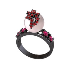 Afra İnci Yüzük - Pembe inci, garnet ve rodolit garnet 925 ayar siyah rodyum kaplama gümüş yüzük #z7l5x5