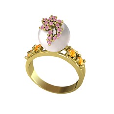 Afra İnci Yüzük - Inci, pembe kuvars ve sitrin 18 ayar altın yüzük #zng9ih