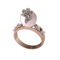 Pembe inci, beyaz zirkon ve swarovski 925 ayar rose altın kaplama gümüş yüzük