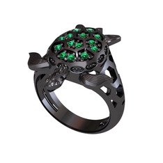 Eshe Kaplumbağa Yüzük - Yeşil kuvars 925 ayar siyah rodyum kaplama gümüş yüzük #1aywi0s
