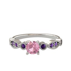 Minimal Meria Yüzük - Pembe kuvars ve ametist 8 ayar beyaz altın yüzük #105936t