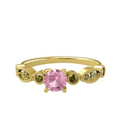 Minimal Meria Yüzük - Pembe kuvars ve peridot 14 ayar altın yüzük #10wdlut