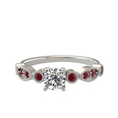 Minimal Meria Yüzük - Beyaz zirkon ve kök yakut 18 ayar beyaz altın yüzük #113wf7r