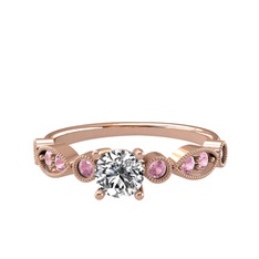 Minimal Meria Yüzük - Beyaz zirkon ve pembe kuvars 925 ayar rose altın kaplama gümüş yüzük #11mir7
