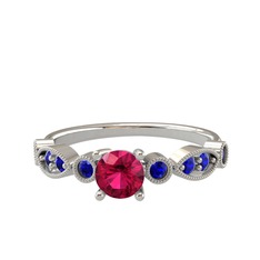 Rodolit garnet ve lab safir 8 ayar beyaz altın yüzük