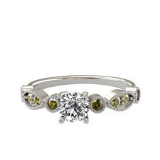 Minimal Meria Yüzük - Swarovski ve peridot 8 ayar beyaz altın yüzük #13dqli6
