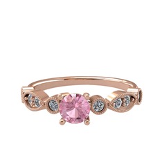 Pembe kuvars ve pırlanta 14 ayar rose altın yüzük (0.288 karat)