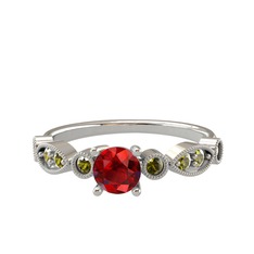 Garnet ve peridot 14 ayar beyaz altın yüzük