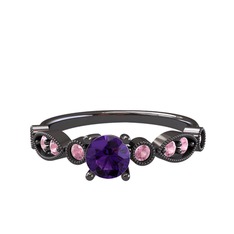 Minimal Meria Yüzük - Ametist ve pembe kuvars 925 ayar siyah rodyum kaplama gümüş yüzük #16msbg3