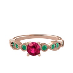 Rodolit garnet ve kök zümrüt 8 ayar rose altın yüzük