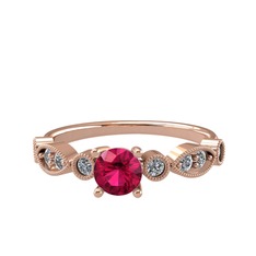 Minimal Meria Yüzük - Rodolit garnet ve pırlanta 925 ayar rose altın kaplama gümüş yüzük (0.288 karat) #18fl8t4