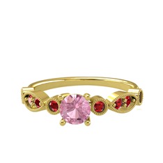 Minimal Meria Yüzük - Pembe kuvars ve garnet 8 ayar altın yüzük #1a0ogtq