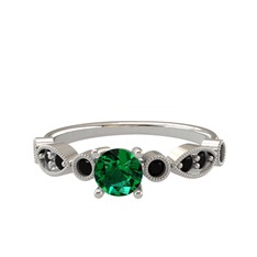 Minimal Meria Yüzük - Yeşil kuvars ve siyah zirkon 18 ayar beyaz altın yüzük #1agojxr