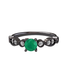 Minimal Meria Yüzük - Kök zümrüt ve beyaz zirkon 925 ayar siyah rodyum kaplama gümüş yüzük #1blvd5x