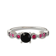 Siyah zirkon ve rodolit garnet 18 ayar beyaz altın yüzük
