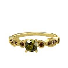 Peridot ve dumanlı kuvars 14 ayar altın yüzük
