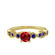 Garnet ve lab safir 925 ayar altın kaplama gümüş yüzük