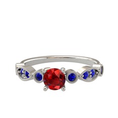 Minimal Meria Yüzük - Garnet ve lab safir 8 ayar beyaz altın yüzük #1ek41cp