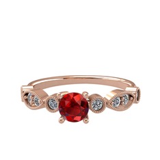 Minimal Meria Yüzük - Garnet ve pırlanta 14 ayar rose altın yüzük (0.288 karat) #1evc7g0