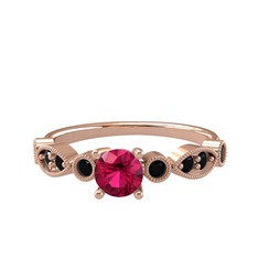 Rodolit garnet ve siyah zirkon 14 ayar rose altın yüzük