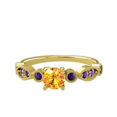 Minimal Meria Yüzük - Sitrin ve ametist 8 ayar altın yüzük #1h4g3cq