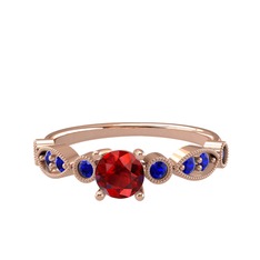 Garnet ve lab safir 14 ayar rose altın yüzük