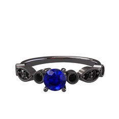 Minimal Meria Yüzük - Lab safir ve siyah zirkon 925 ayar siyah rodyum kaplama gümüş yüzük #1hnzops
