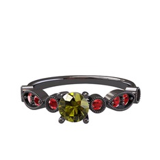 Minimal Meria Yüzük - Peridot ve garnet 925 ayar siyah rodyum kaplama gümüş yüzük #1huy72f