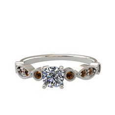 Minimal Meria Yüzük - Pırlanta ve dumanlı kuvars 14 ayar beyaz altın yüzük (0.5 karat) #1jf9gpt