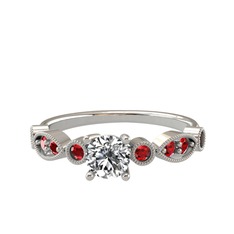 Swarovski ve garnet 14 ayar beyaz altın yüzük