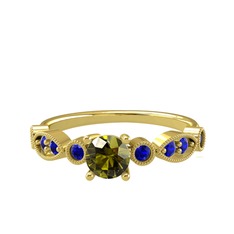 Peridot ve lab safir 925 ayar altın kaplama gümüş yüzük