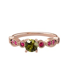 Minimal Meria Yüzük - Peridot ve rodolit garnet 14 ayar rose altın yüzük #1lmztpo