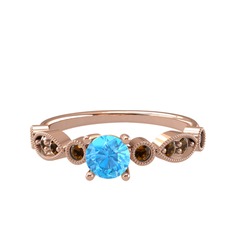 Akuamarin ve dumanlı kuvars 14 ayar rose altın yüzük