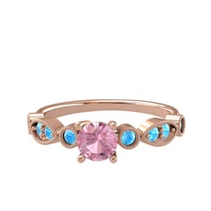 Minimal Meria Yüzük - Pembe kuvars ve akuamarin 925 ayar rose altın kaplama gümüş yüzük #1mtlfi9
