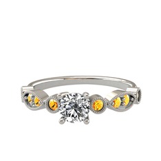 Swarovski ve sitrin 18 ayar beyaz altın yüzük