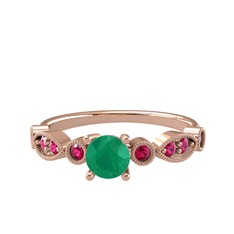 Kök zümrüt ve rodolit garnet 18 ayar rose altın yüzük