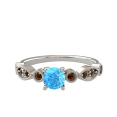 Minimal Meria Yüzük - Akuamarin ve dumanlı kuvars 8 ayar beyaz altın yüzük #1ouww19