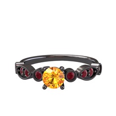 Minimal Meria Yüzük - Sitrin ve kök yakut 925 ayar siyah rodyum kaplama gümüş yüzük #1pqyonl