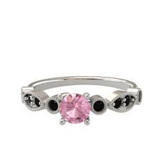 Minimal Meria Yüzük - Pembe kuvars ve siyah zirkon 8 ayar beyaz altın yüzük #1qb1pre