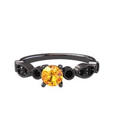 Minimal Meria Yüzük - Sitrin ve siyah zirkon 925 ayar siyah rodyum kaplama gümüş yüzük #1qhp0cd