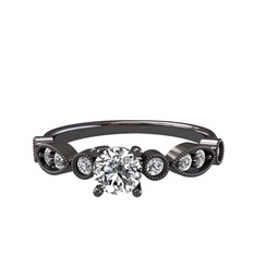 Minimal Meria Yüzük - Swarovski ve beyaz zirkon 925 ayar siyah rodyum kaplama gümüş yüzük #1qksk12