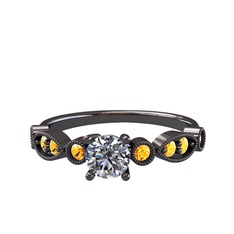 Minimal Meria Yüzük - Pırlanta ve sitrin 925 ayar siyah rodyum kaplama gümüş yüzük (0.5 karat) #1qrobtf