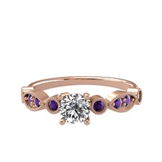 Minimal Meria Yüzük - Swarovski ve ametist 14 ayar rose altın yüzük #1roes5r