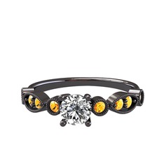 Minimal Meria Yüzük - Swarovski ve sitrin 925 ayar siyah rodyum kaplama gümüş yüzük #1sluo9w